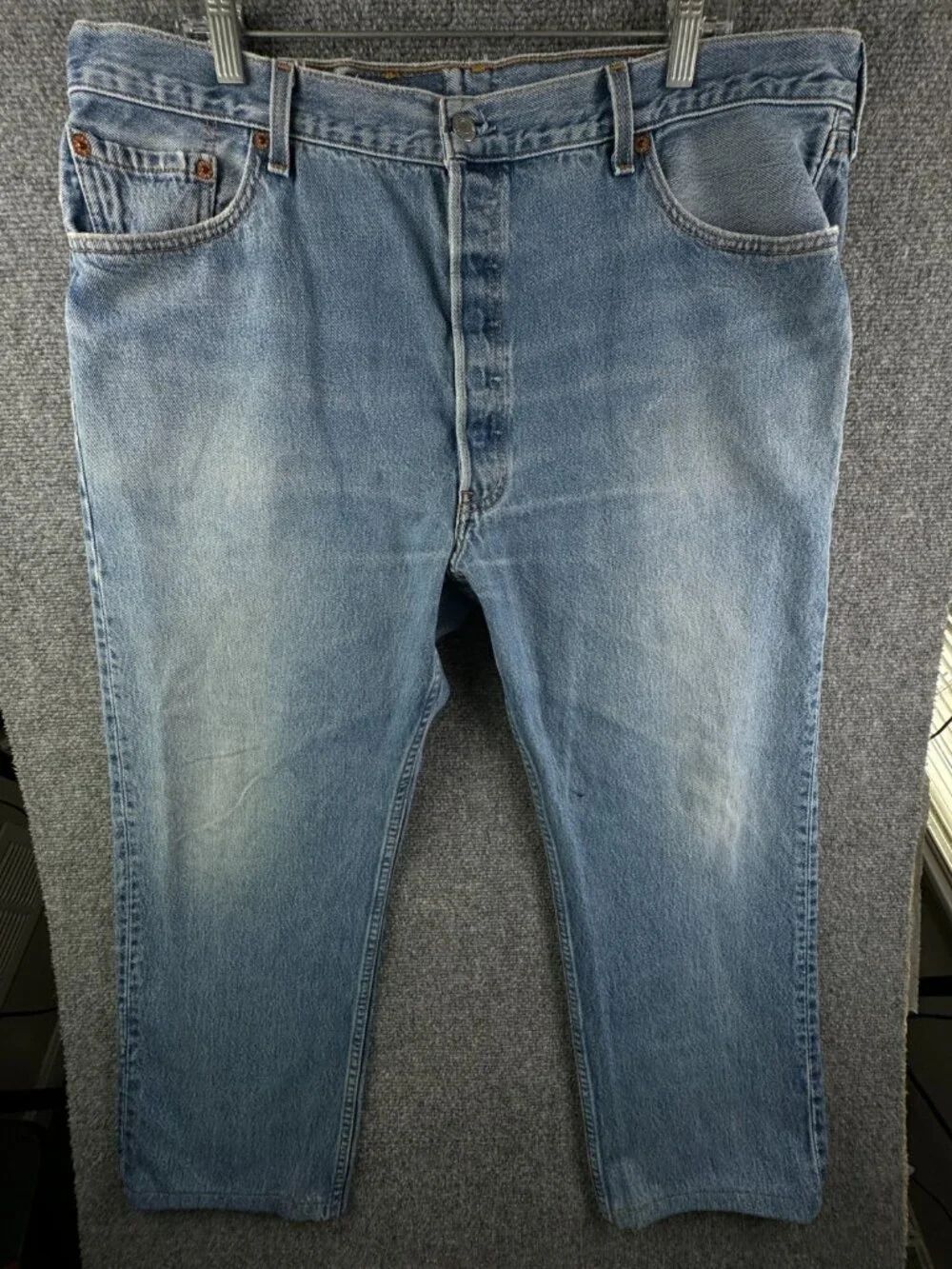 VTG Levi’s 501 Button Fly Denim Jeans Blue ACTL 38x27 Red Tab USA Classic Adult